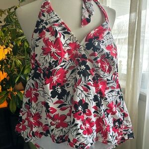 Catalina Red White and Black Floral Halter Swimsuit Top